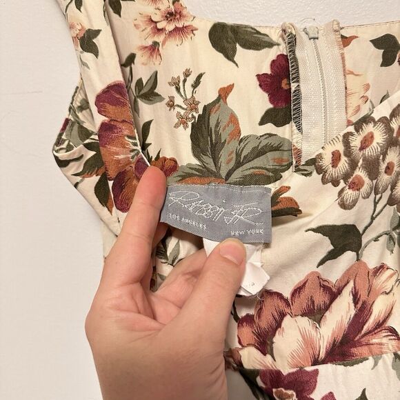 Vtg 90s Rabbit Jr Trumpet Midi Dress Floral Romantic Coquette Wedding Party Date - Picture 3 of 11